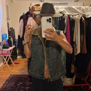 Shearling denim vest